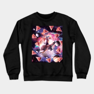 Thug Space Cat On Polar Bear Unicorn - Pizza Crewneck Sweatshirt